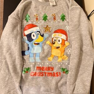 Gray Christmas Sweatshirt with Cartoon Characters